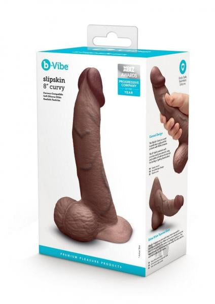 B-Vibe Slipskin Realistic Silicone Dildo 8 Inch Curved Brown > Dildos > Realistic Dildos - Tophatter Daily Deals
