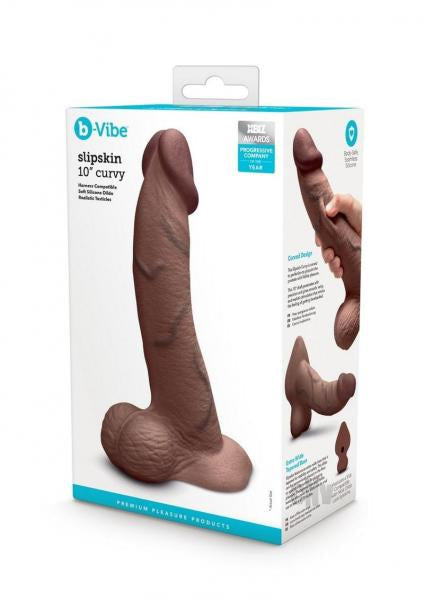 B-Vibe Slipskin Realistic Silicone Dildo 10 Inch Curved Brown > Dildos > Large Dildos - Tophatter Daily Deals