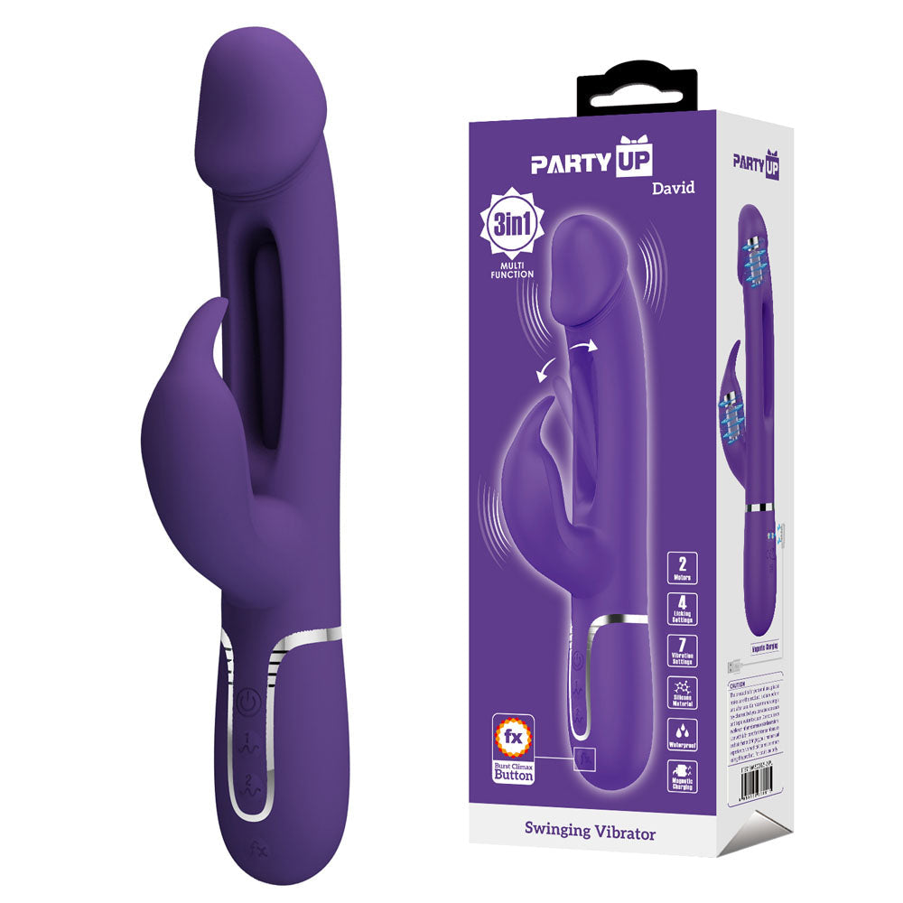 Party Up David Swinging Vibe 23.2 Centimeter Rabbit Vibrator with Flicking Arm > Vibrators > Ladies > Rabbit - Tophatter Daily Deals