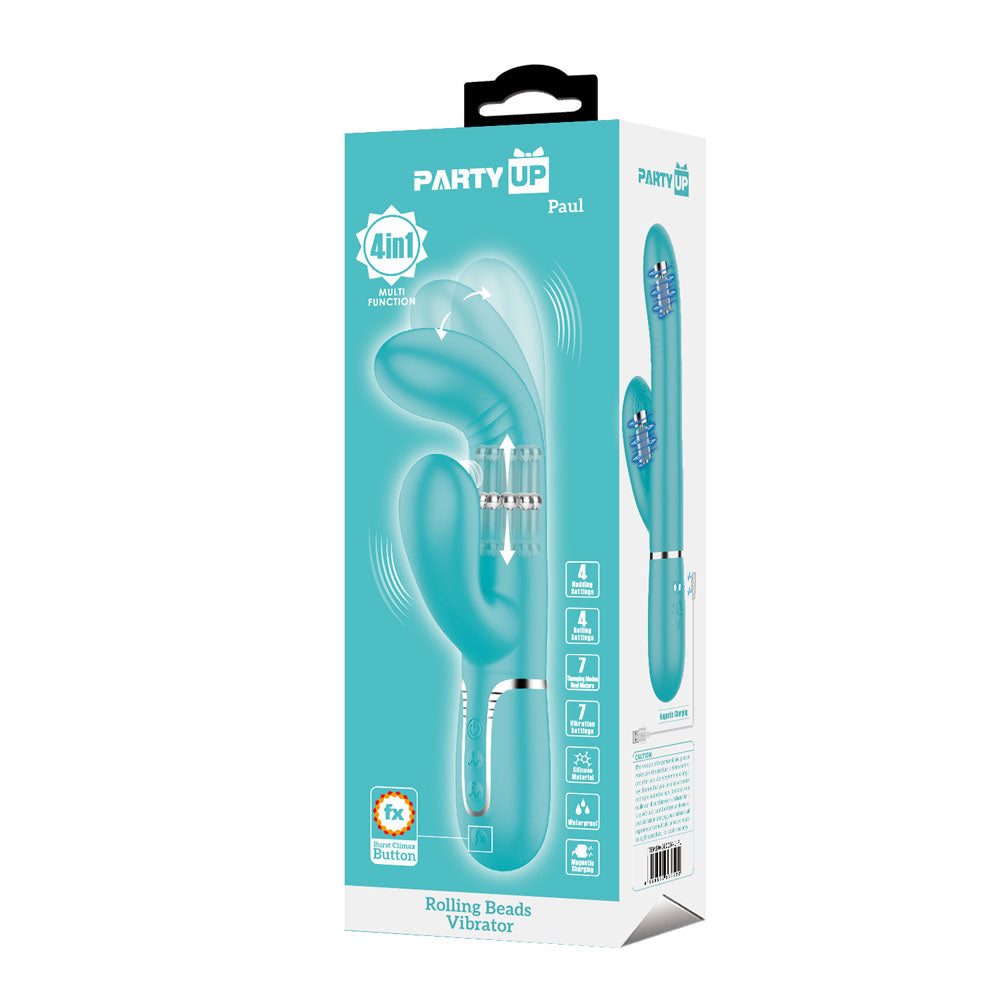Party Up Paul Rolling Beads Vibrator Teal 22.6 cm Thrusting Rabbit Vibrator > Vibrators > Ladies > Rabbit - Tophatter Daily Deals