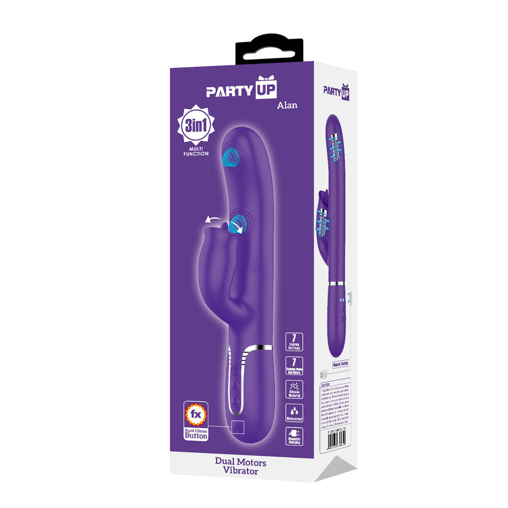 Party Up Alan Dual Motor Vibrator 22.8 Centimeters with Licking Clit Stimulator and Thumping Shaft > Vibrators > Ladies > Rabbit - Tophatter Daily Deals