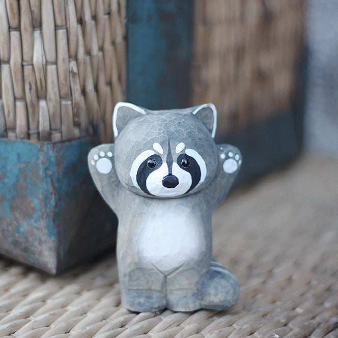 Baby Raccoon Handmade Wood Carved Ornament Ornament - Tophatter Daily Deals