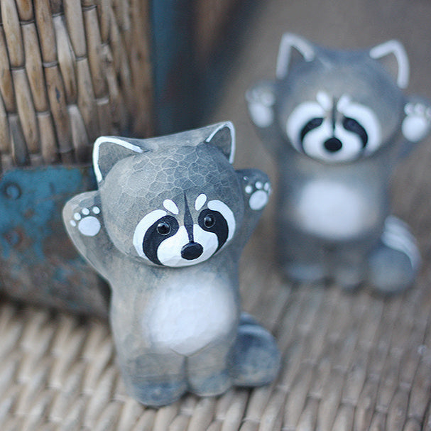 Baby Raccoon Handmade Wood Carved Ornament Ornament - Tophatter Daily Deals