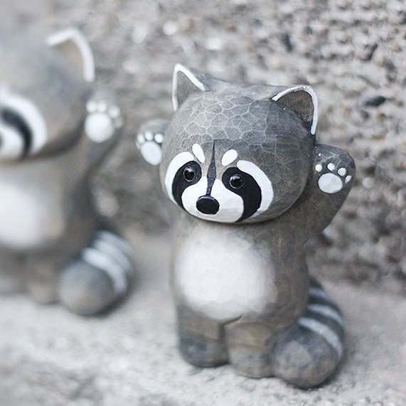 Baby Raccoon Handmade Wood Carved Ornament Ornament - Tophatter Daily Deals