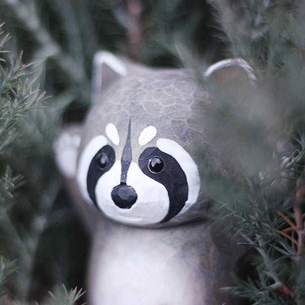 Baby Raccoon Handmade Wood Carved Ornament Ornament - Tophatter Daily Deals