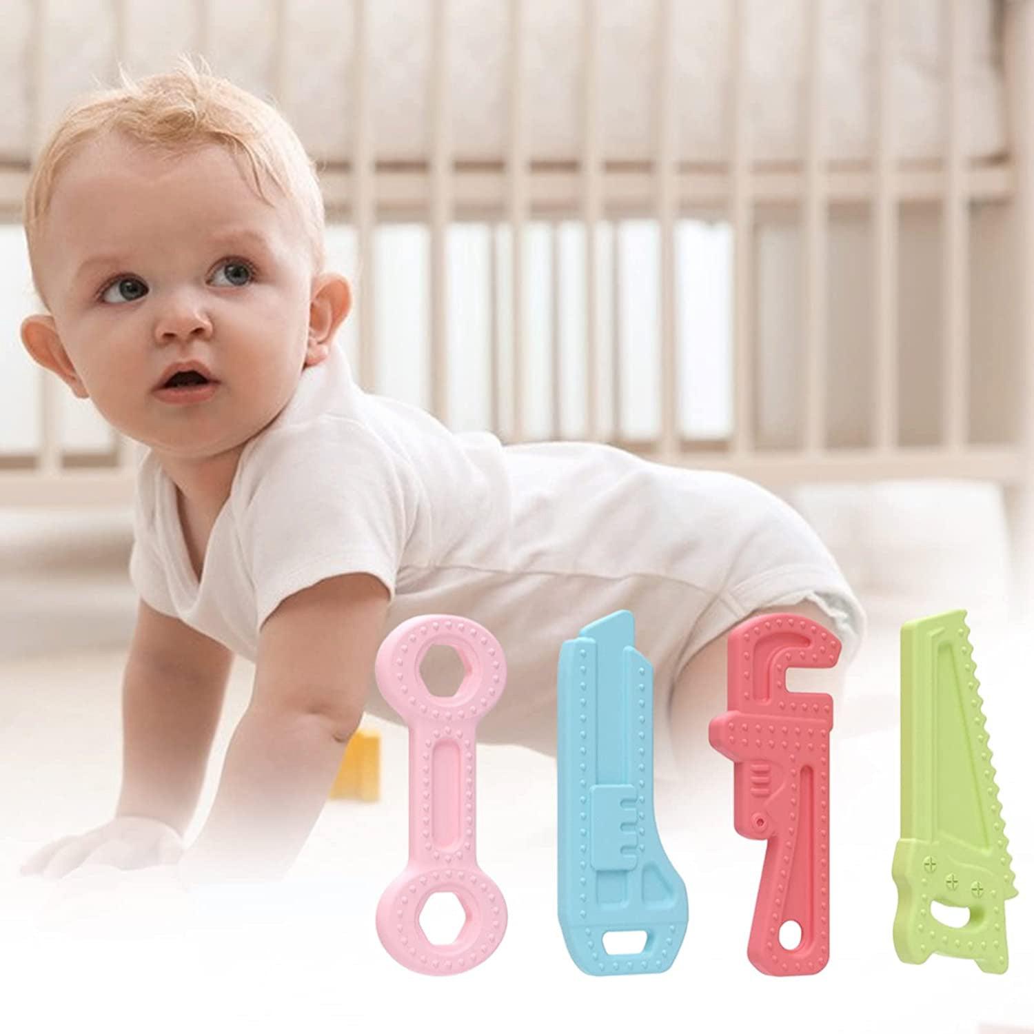 Teething Toys for Babies - Silicone Baby Molar Teether Chew Toys with Pacifier Clips, Hammer Wrench Spanner Pliers Shape Baby Toys for Stimulates Dental Tools - Tophatter Daily Deals