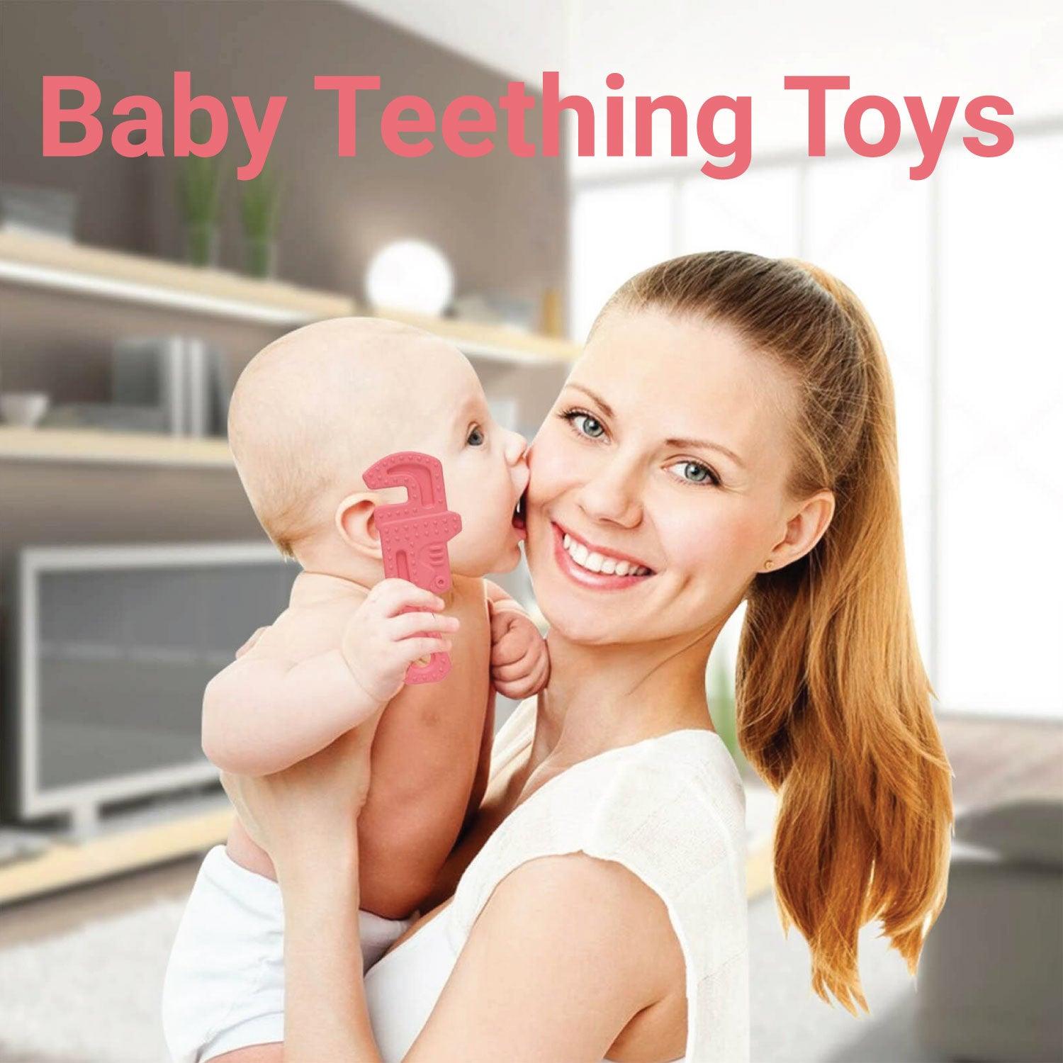 Teething Toys for Babies - Silicone Baby Molar Teether Chew Toys with Pacifier Clips, Hammer Wrench Spanner Pliers Shape Baby Toys for Stimulates Dental Tools - Tophatter Daily Deals