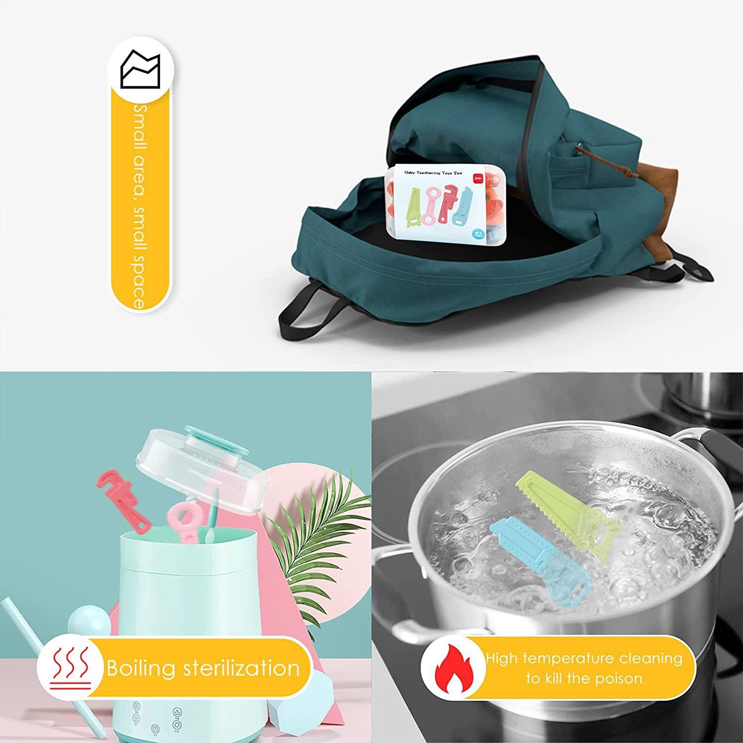 Teething Toys for Babies - Silicone Baby Molar Teether Chew Toys with Pacifier Clips, Hammer Wrench Spanner Pliers Shape Baby Toys for Stimulates Dental Tools - Tophatter Daily Deals