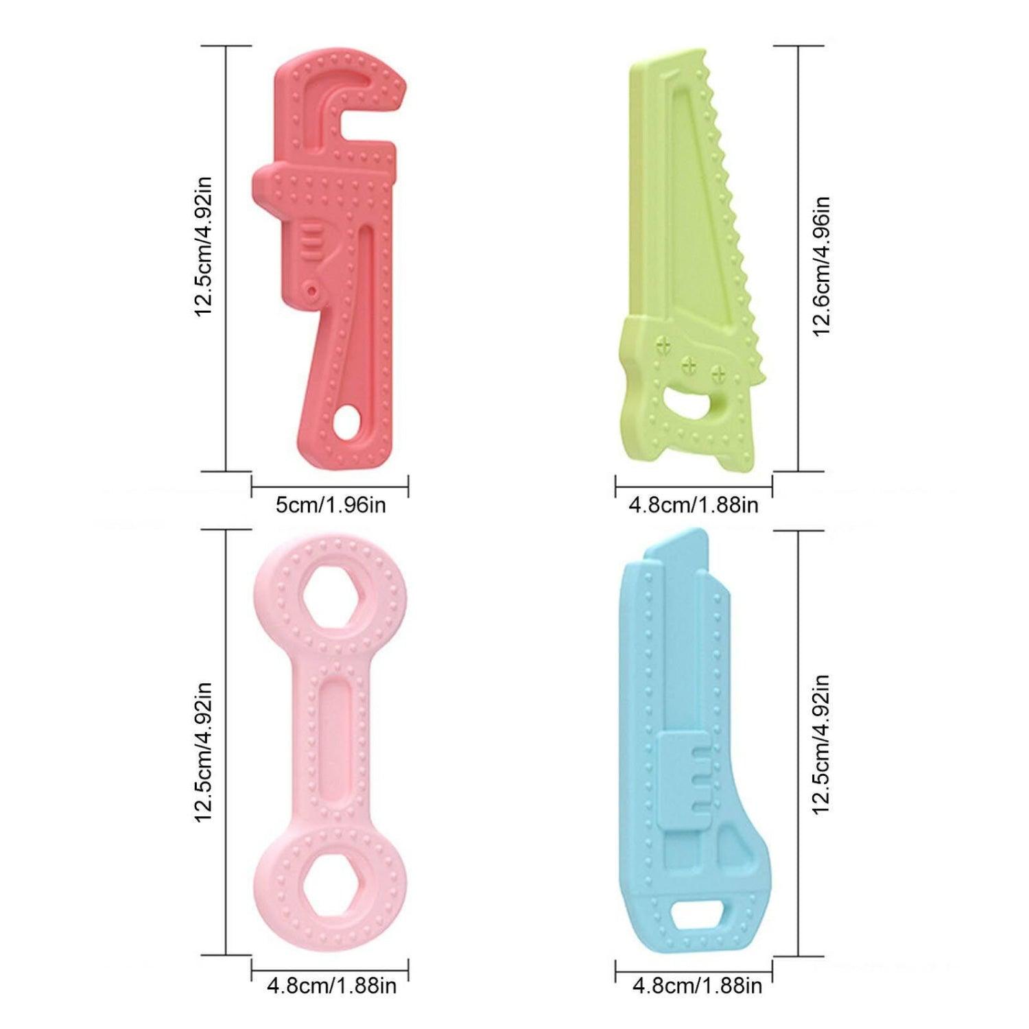Teething Toys for Babies - Silicone Baby Molar Teether Chew Toys with Pacifier Clips, Hammer Wrench Spanner Pliers Shape Baby Toys for Stimulates Dental Tools - Tophatter Daily Deals