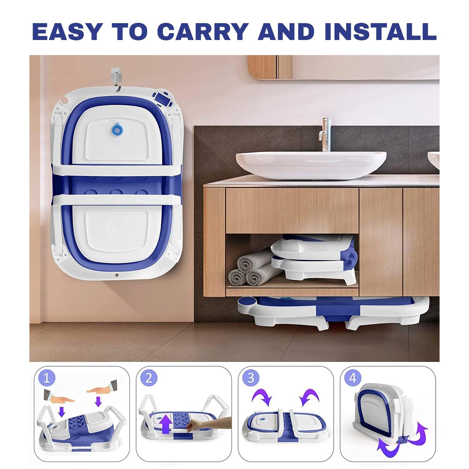 Baby Bath Tub - Foldable Child Bathtub With Thermometer & Bathtub Cushion & Bath Net Baby Health & Grooming Kits - Tophatter Daily Deals