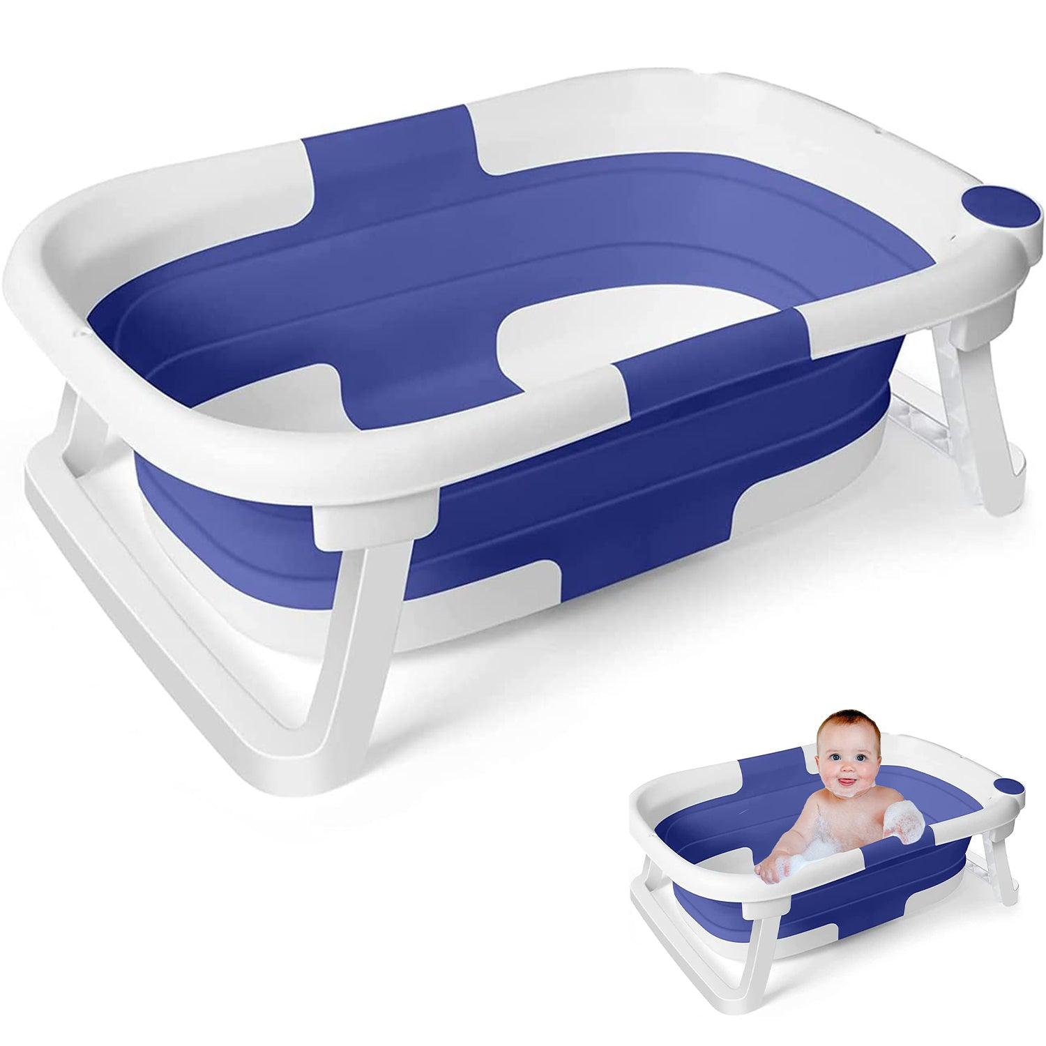 Baby Bath Tub - Foldable Child Bathtub With Thermometer & Bathtub Cushion & Bath Net Baby Health & Grooming Kits - Tophatter Daily Deals