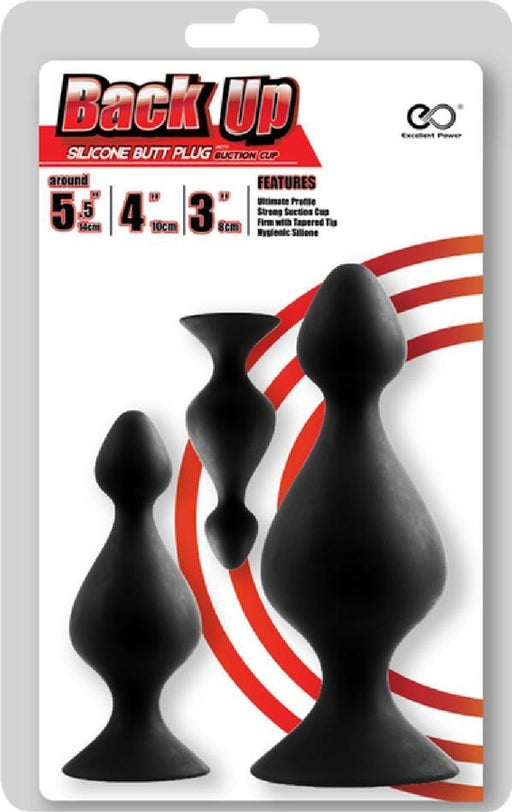 Back Up Kit Butt Plug Set 3 Sizes Black Silicone with Suction Cup Base > Anal Range > Butt Plug Kits - Tophatter Daily Deals