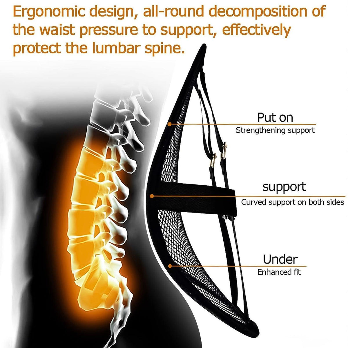 Lower Back Support for Car Seat - Lumbar Back Support Cushion for Office Chair Posture Corrector Mesh Chair & Sofa Cushions - Tophatter Daily Deals