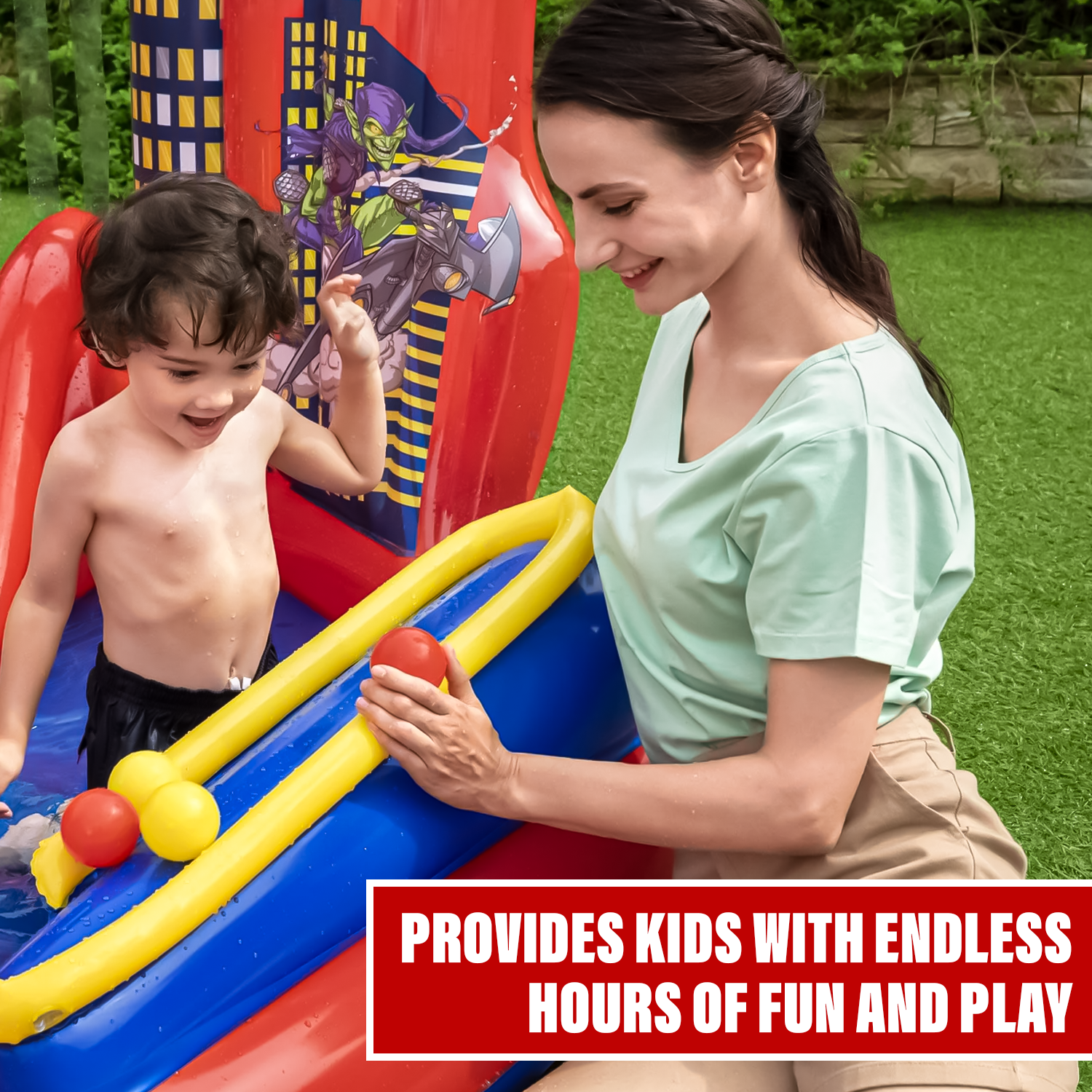 Paddle Pool with Slide – Outdoor Giant Spiderman Water Play Set for Toddlers & Children Outdoor Recreation - Tophatter Daily Deals