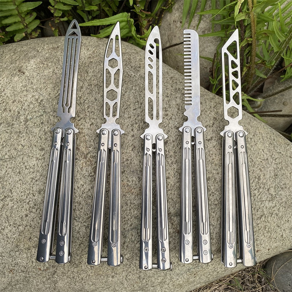 Stainless Steel Sword Comb Head Blunt Blade Balisong Butterfly Knife Trainer 5 in 1 Pack - Tophatter Daily Deals