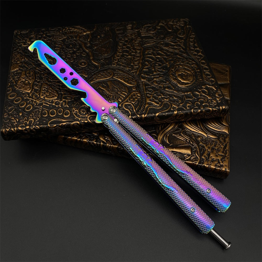 Stainless Steel Rainbow Color Scorpion Relief Blunt Blade Balisong Butterfly Knife Trainer - Tophatter Daily Deals