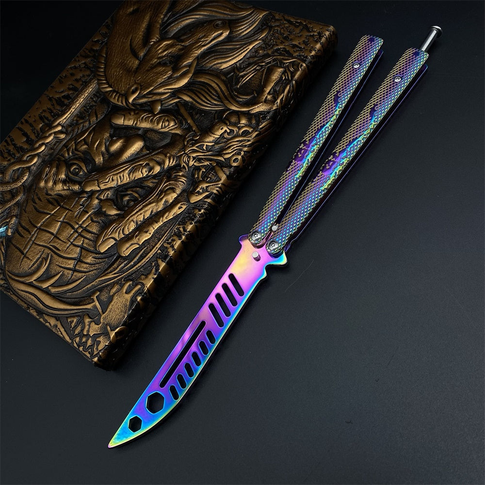 Stainless Steel Rainbow Color Scorpion Relief Blunt Blade Balisong Butterfly Knife Trainer - Tophatter Daily Deals