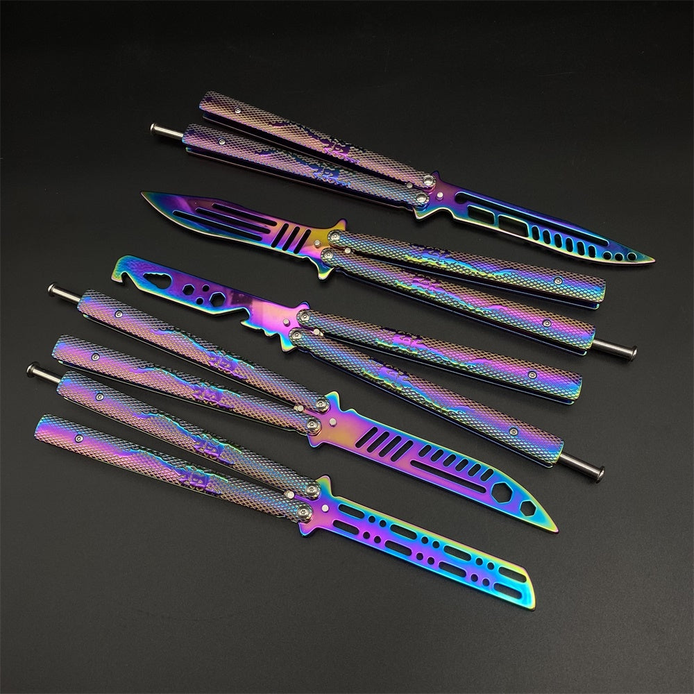 Stainless Steel Rainbow Color Scorpion Relief Blunt Blade Balisong Butterfly Knife Trainer - Tophatter Daily Deals
