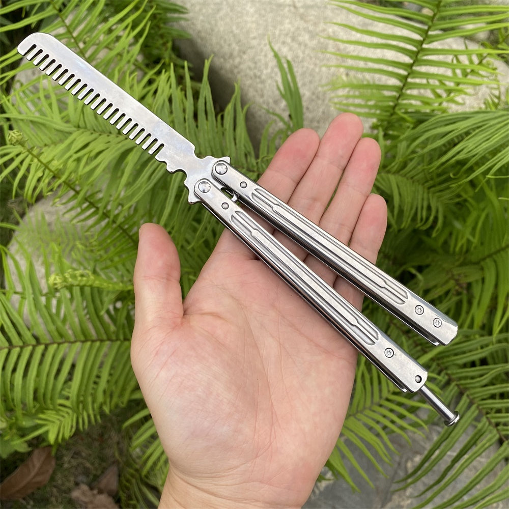 Stainless Steel Sword Comb Head Blunt Blade Balisong Butterfly Knife Trainer Trainer C - Tophatter Daily Deals