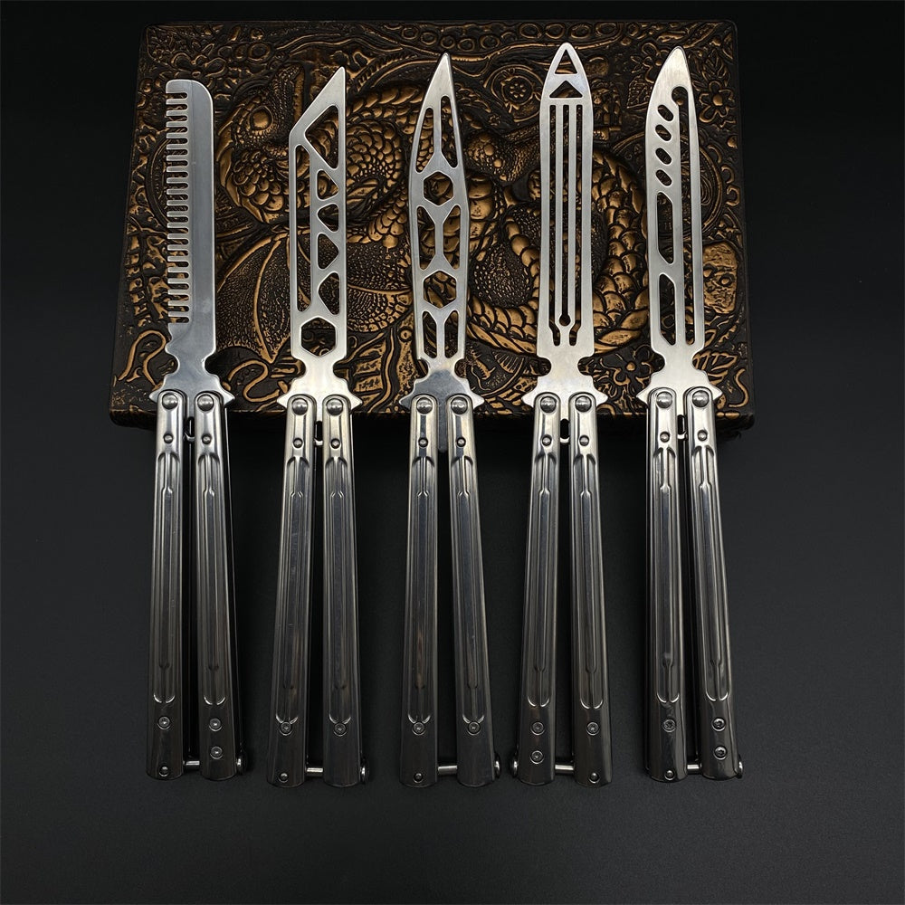 Stainless Steel Sword Comb Head Blunt Blade Balisong Butterfly Knife Trainer - Tophatter Daily Deals