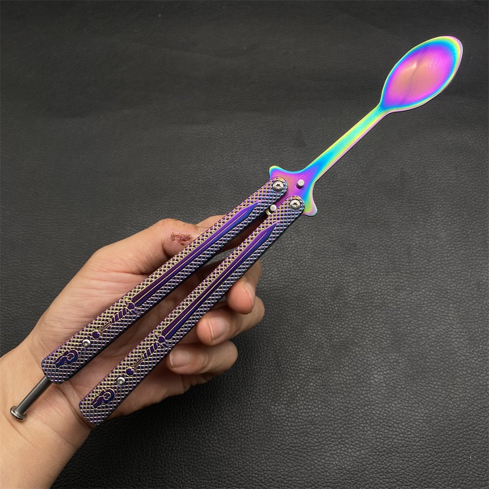 Stainless Steel Rainbow Fork Spoon Balisong Butterfly Trainer Spoon Balisong - Tophatter Daily Deals