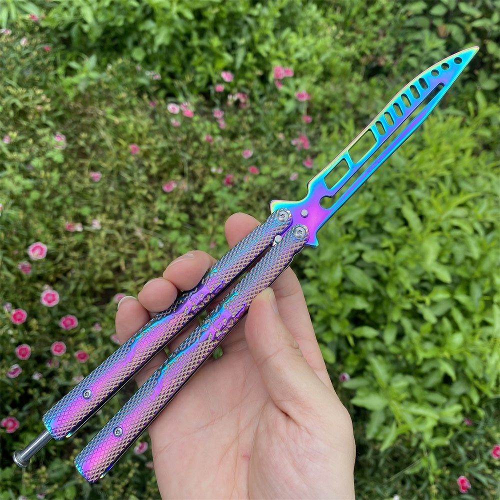 Stainless Steel Rainbow Color Scorpion Relief Blunt Blade Balisong Butterfly Knife Trainer Trainer A - Tophatter Daily Deals