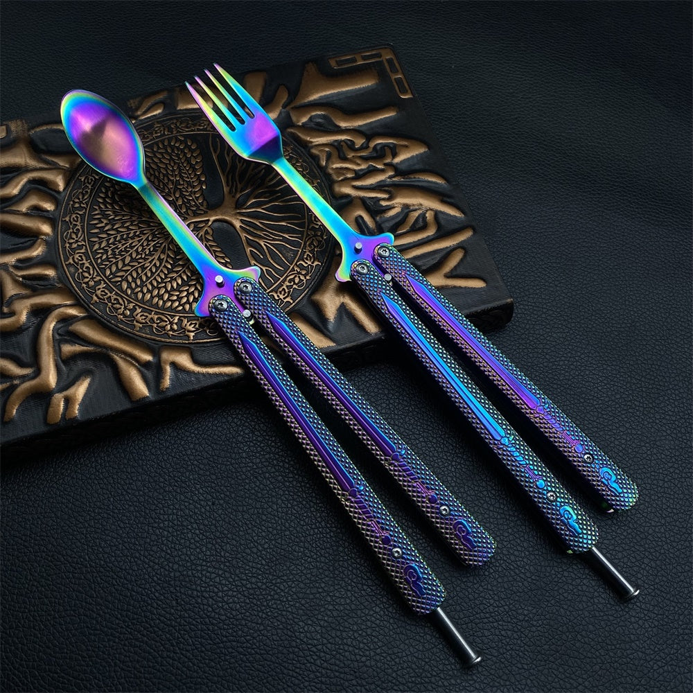 Stainless Steel Rainbow Fork Spoon Balisong Butterfly Trainer - Tophatter Daily Deals
