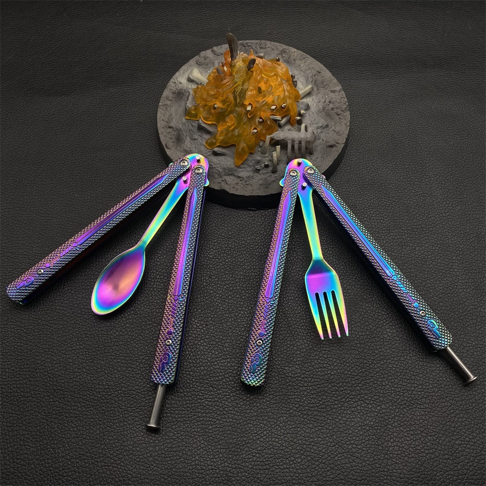Stainless Steel Rainbow Fork Spoon Balisong Butterfly Trainer - Tophatter Daily Deals