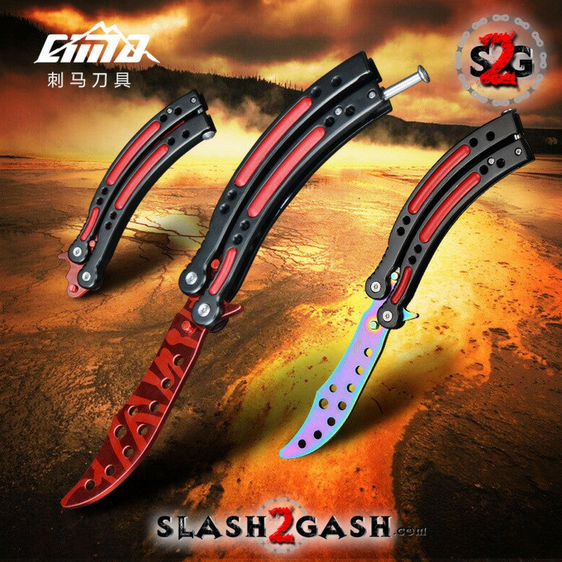 22 colors CSGO Butterfly Knife TRAINER Dull Spring Latch PRACTICE Balisong Knife-Balisong - Tophatter Daily Deals