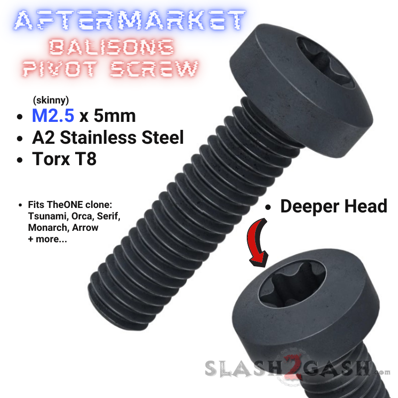 Balisong Pivot Screw (A2) Stainless Steel w/ DEEPER HEAD - M2.5 x 5mm T8 M2.5 x 5mm Torx T8 - Black (x2) Knife-Accessory - Tophatter Daily Deals