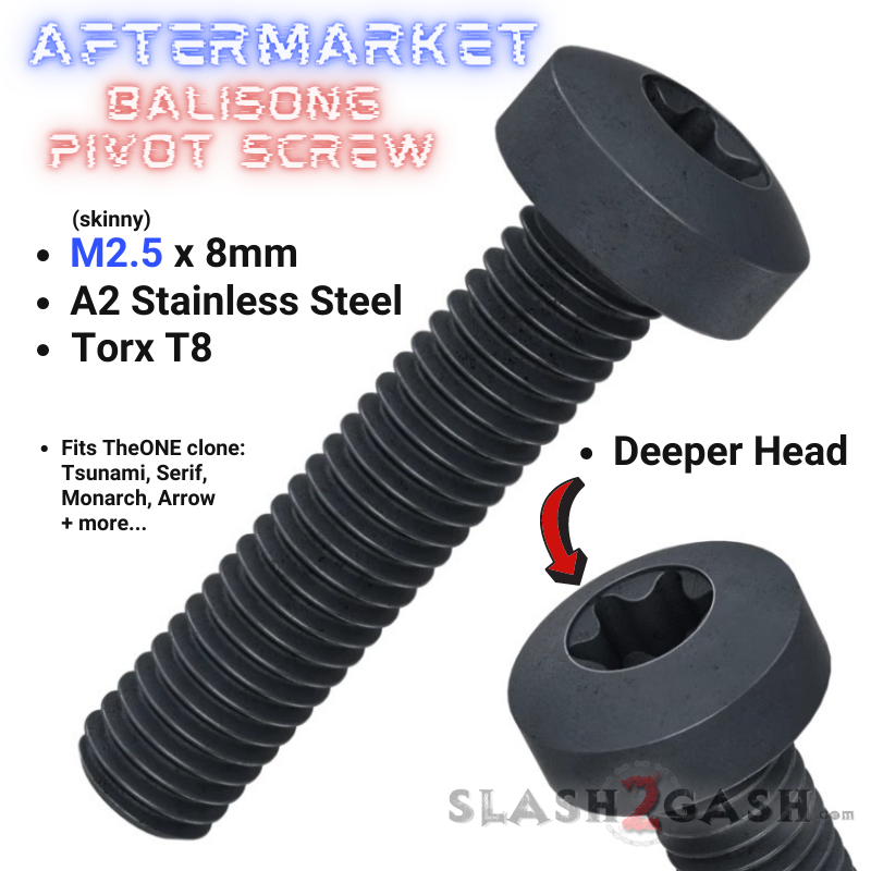 Balisong Pivot Screw (A2) Stainless Steel w/ DEEPER HEAD - M2.5 x 5mm T8 M2.5 x 8mm Torx T8 - Black (x2) Knife-Accessory - Tophatter Daily Deals
