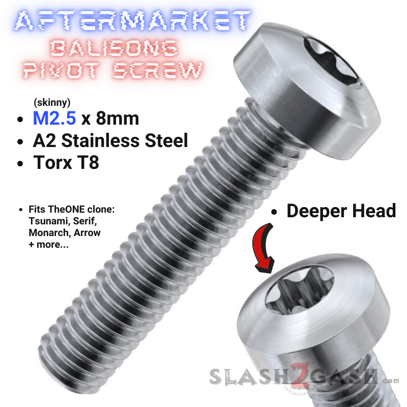 Balisong Pivot Screw (A2) Stainless Steel w/ DEEPER HEAD - M2.5 x 5mm T8 M2.5 x 8mm Torx T8 - Silver (x2) Knife-Accessory - Tophatter Daily Deals
