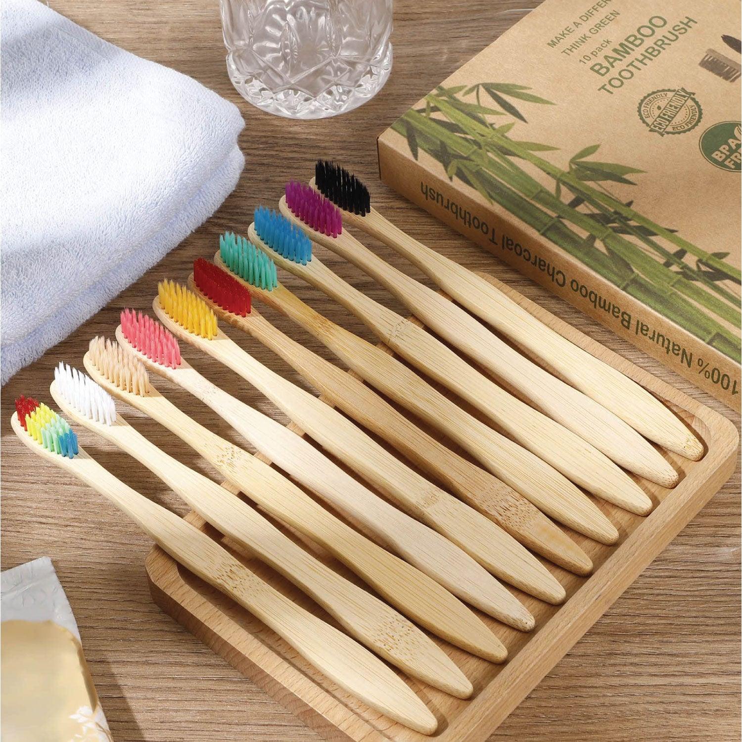 Bamboo Toothbrush Bristles - Goaycer Bamboo Toothbrushes Medium Bristles - Family 10 Pack Eco Friendly Biodegradable Organic Premium Wooden Toothbrush Personal Care - Tophatter Daily Deals