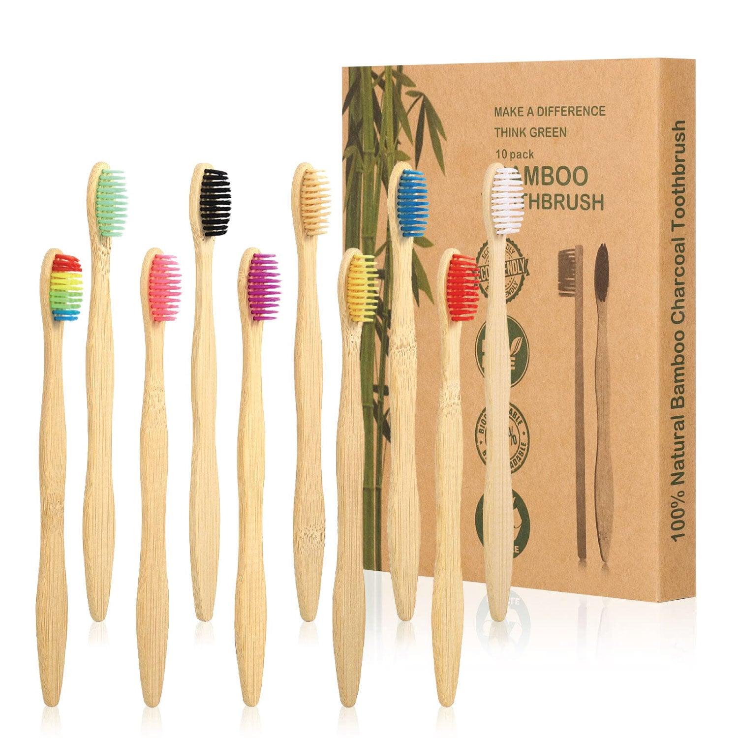 Bamboo Toothbrush Bristles - Goaycer Bamboo Toothbrushes Medium Bristles - Family 10 Pack Eco Friendly Biodegradable Organic Premium Wooden Toothbrush Personal Care - Tophatter Daily Deals