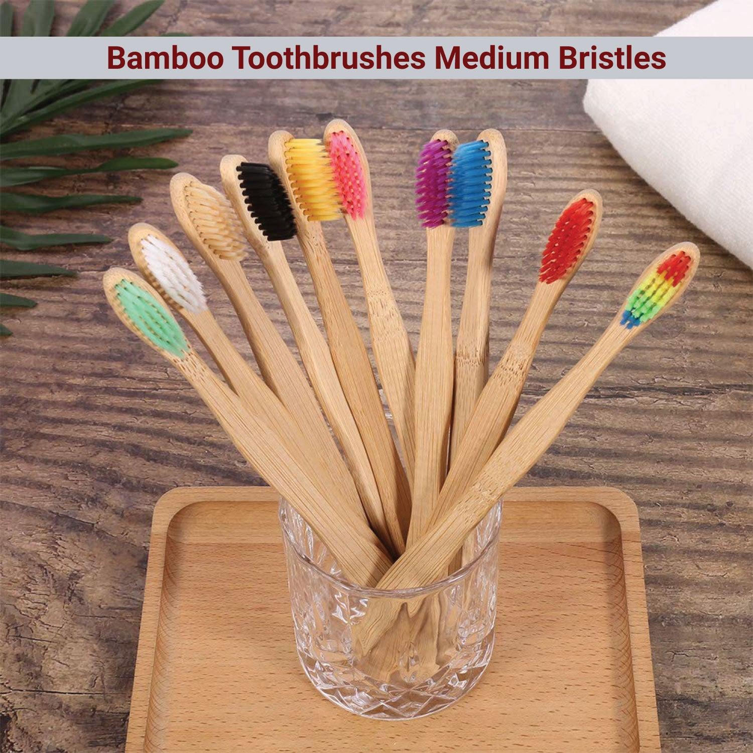 Bamboo Toothbrush Bristles - Goaycer Bamboo Toothbrushes Medium Bristles - Family 10 Pack Eco Friendly Biodegradable Organic Premium Wooden Toothbrush Personal Care - Tophatter Daily Deals
