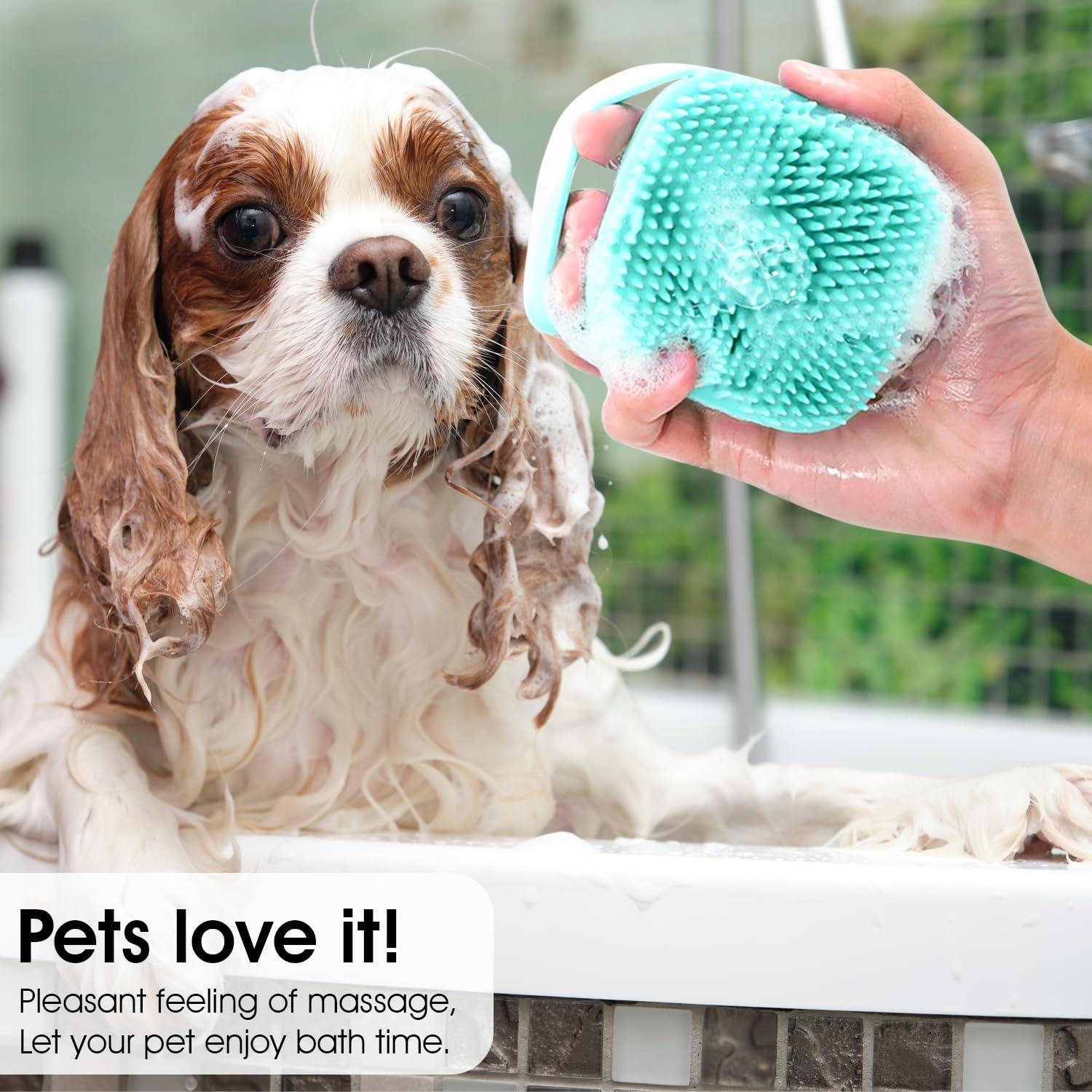 Pet Bath Brush - Pet Dogs Cat Massage Bath Brush Scrubber Shampoo Silicone Dispenser Shower Soft Apparel & Accessories - Tophatter Daily Deals