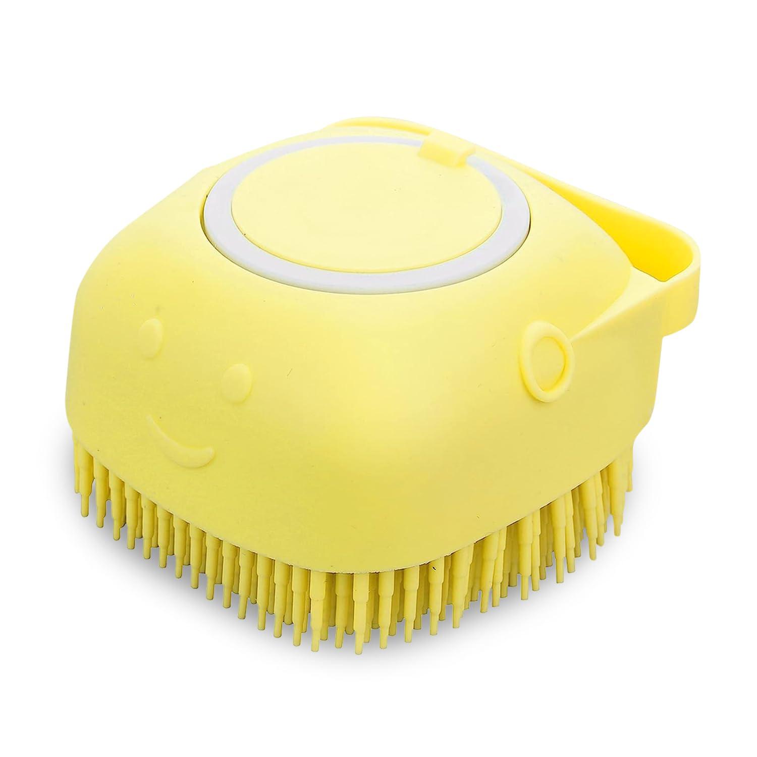 Pet Bath Brush - Pet Dogs Cat Massage Bath Brush Scrubber Shampoo Silicone Dispenser Shower Soft Yellow Apparel & Accessories - Tophatter Daily Deals