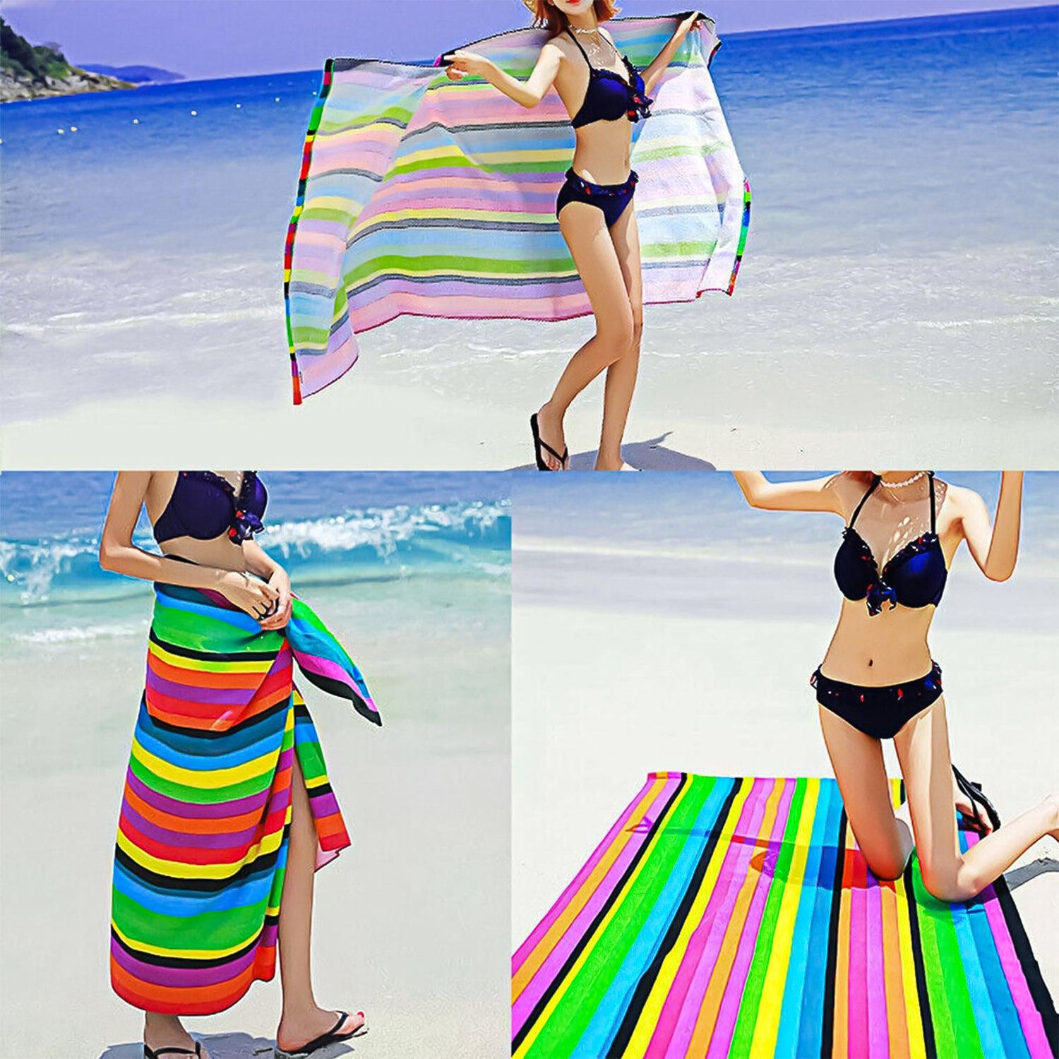 Microfibre Beach Towel - Lightweight Beach Towel Quick Dry Travel Towel Outdoor Recreation - Tophatter Daily Deals