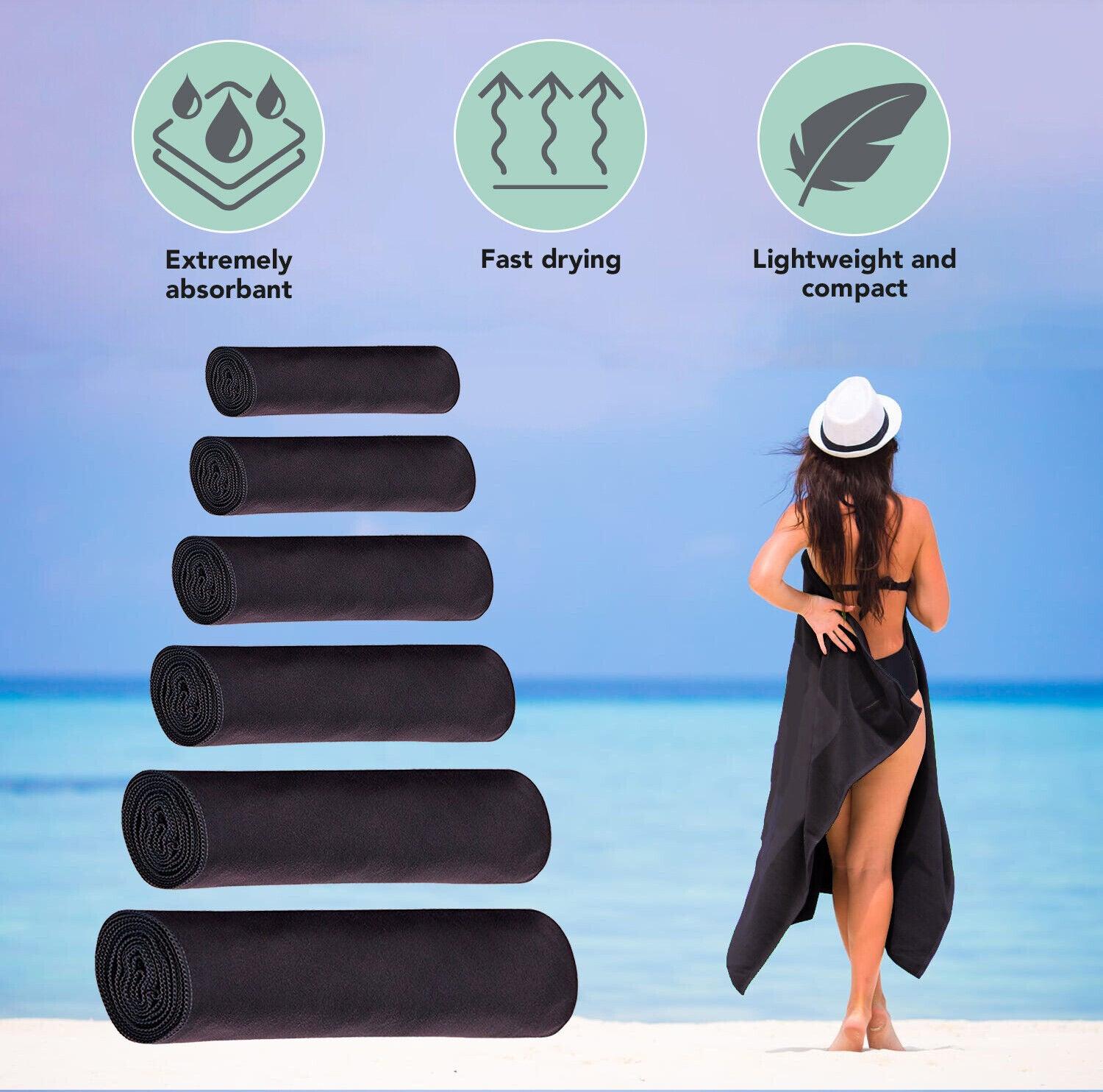 Eono Microfiber Towel - Perfect Fast Drying Towel for Sports Travel Swimming Beach & Camping Black Exercise & Fitness - Tophatter Daily Deals