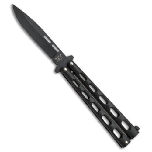 Bear & Son - Butterfly Knife - Black - Drop Point - Black Zinc Handles - 115B Butterfly Knives - Tophatter Daily Deals