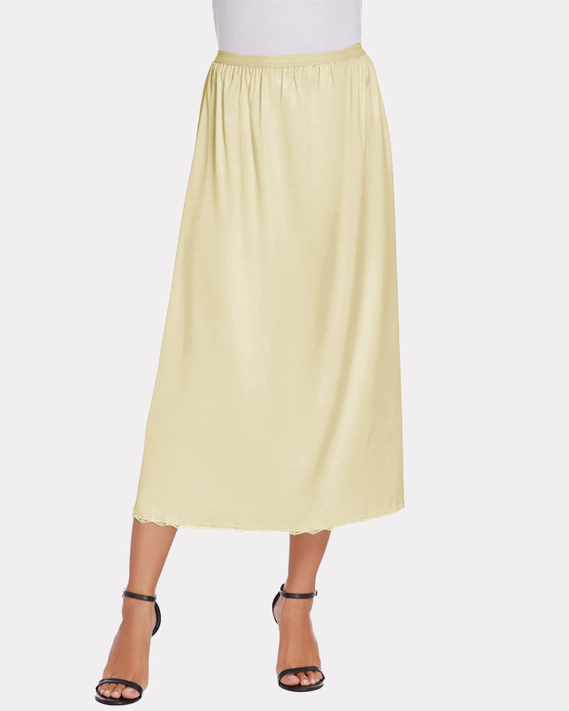 Satin Half Slip Lace Long Underskirt (DE Only) Beige Lingeries-mini skirts - Tophatter Daily Deals