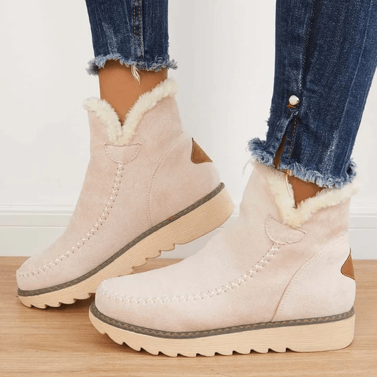Insulating Women’s Winter Boots - Ankle Suede, Fleece Lined Beige - Tophatter Daily Deals
