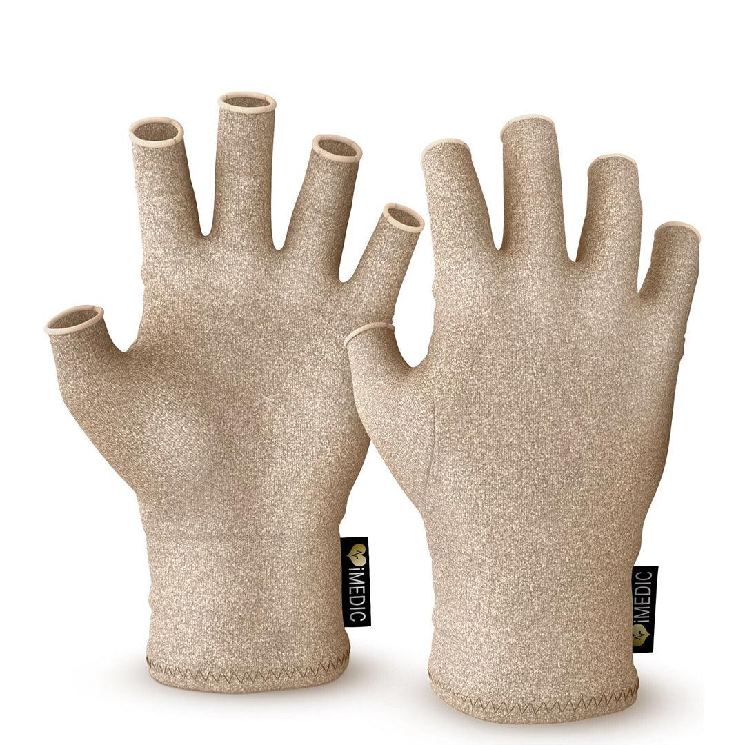 Compression Gloves for Arthritis - Fingerless Pain Relief Arthritic Hands Rheumatoid Anti Arthritis Elastic Gloves Beige Gloves - Tophatter Daily Deals
