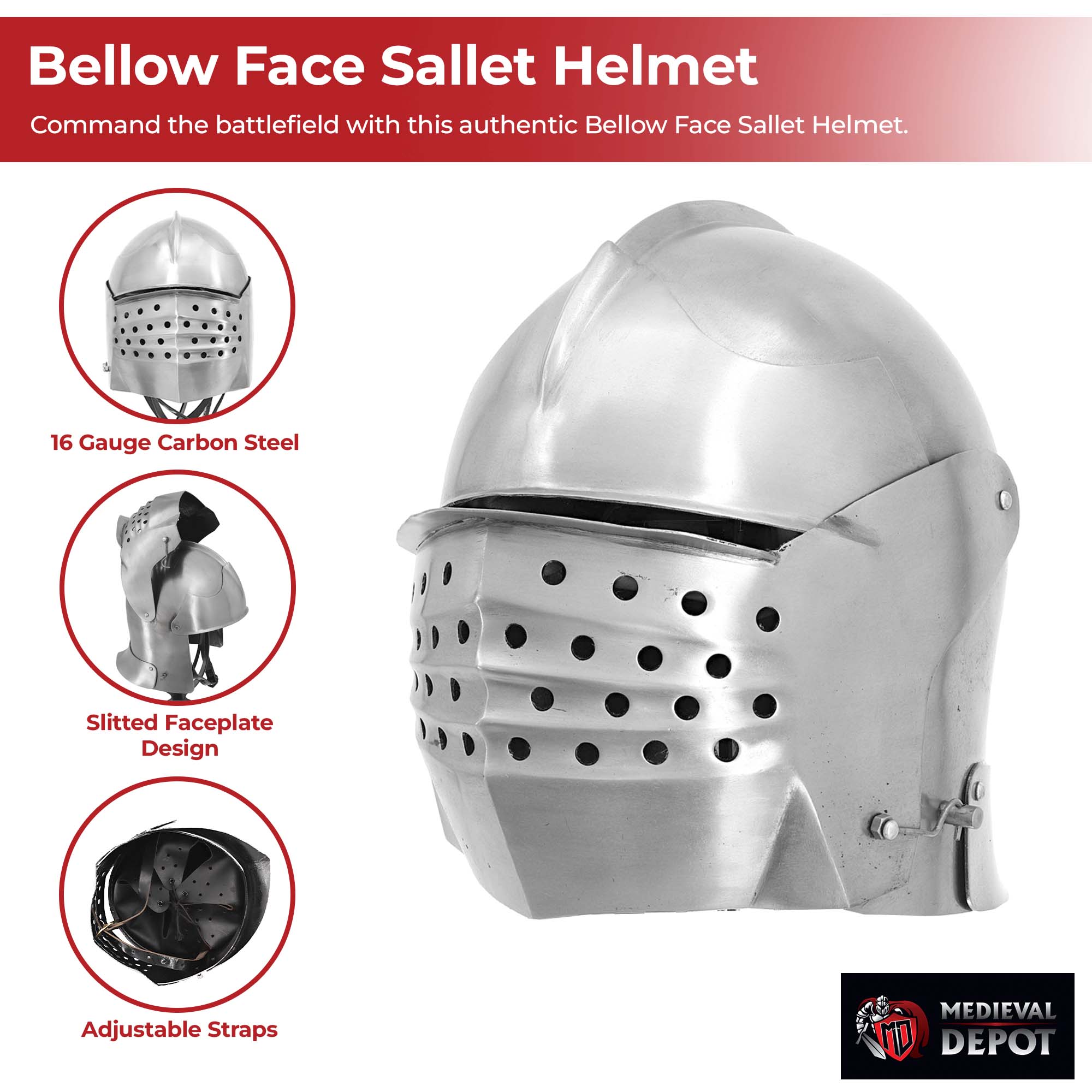 Bellows Face Sallet Battle Helmet with Visor & Leather Liner Helmet - Tophatter Daily Deals