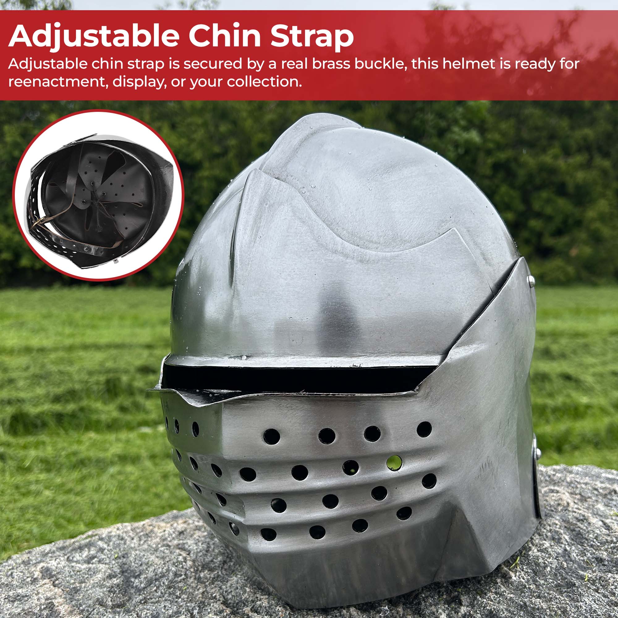 Bellows Face Sallet Battle Helmet with Visor & Leather Liner Helmet - Tophatter Daily Deals