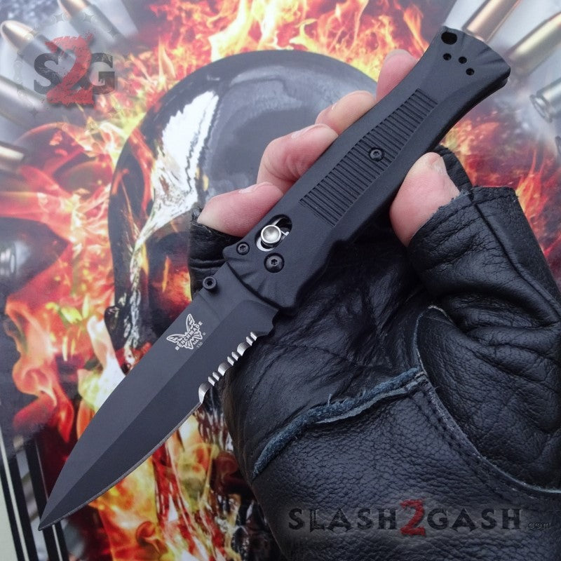 Benchmade Pardue - 530 Black Spear Point Knife Serrated Axis Lock Knife-Folding - Tophatter Daily Deals