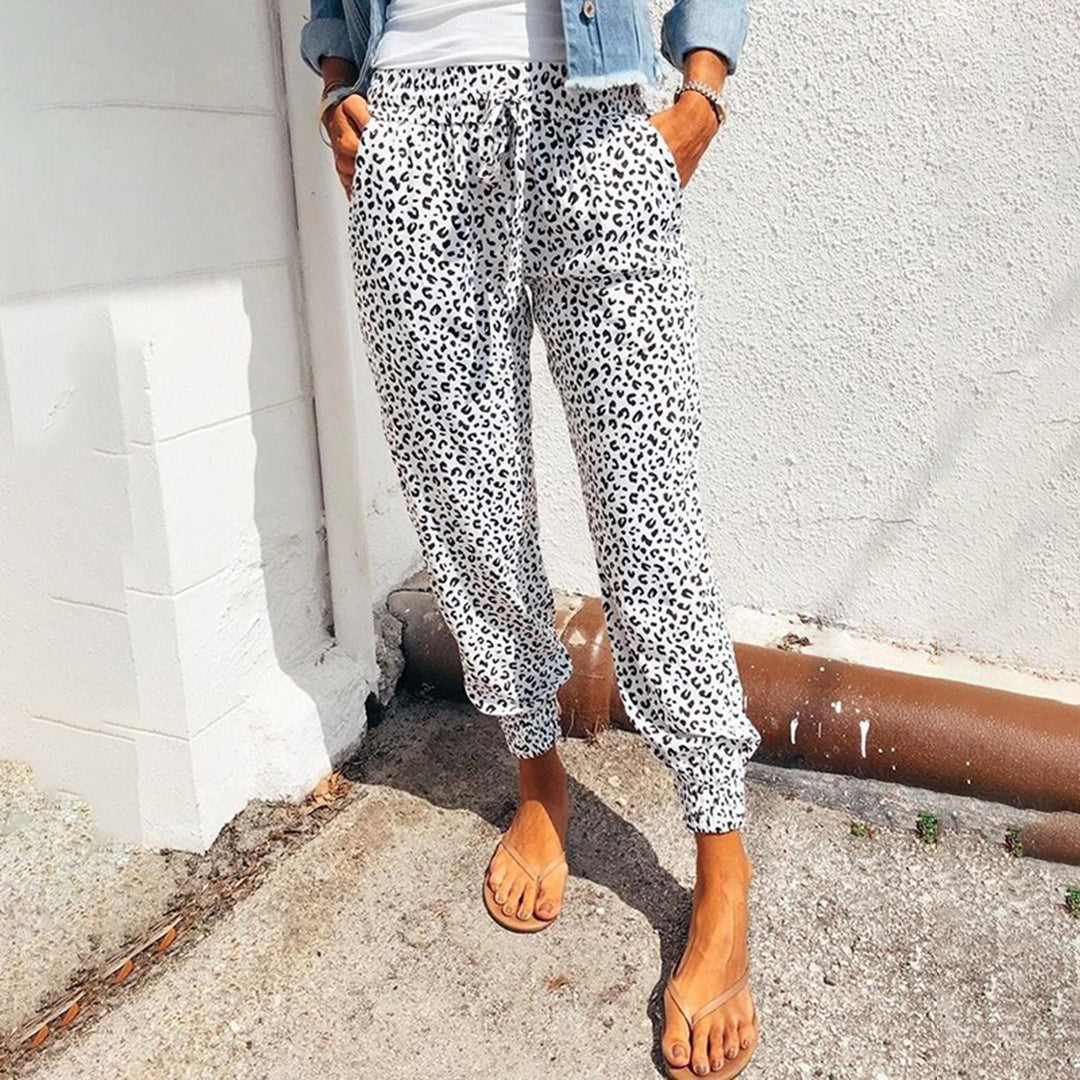 Breathable women’s jogger pants – casual leopard print, polyester, for leisure activities White Women's trousers - Tophatter Daily Deals