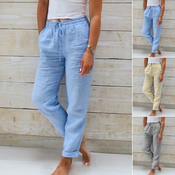 Breathable women's linen pants – elastic waist, high-quality fabric, for versatile occasions Pants - Tophatter Daily Deals