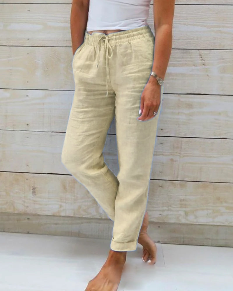 Breathable women's linen pants – elastic waist, high-quality fabric, for versatile occasions Khaki Pants - Tophatter Daily Deals
