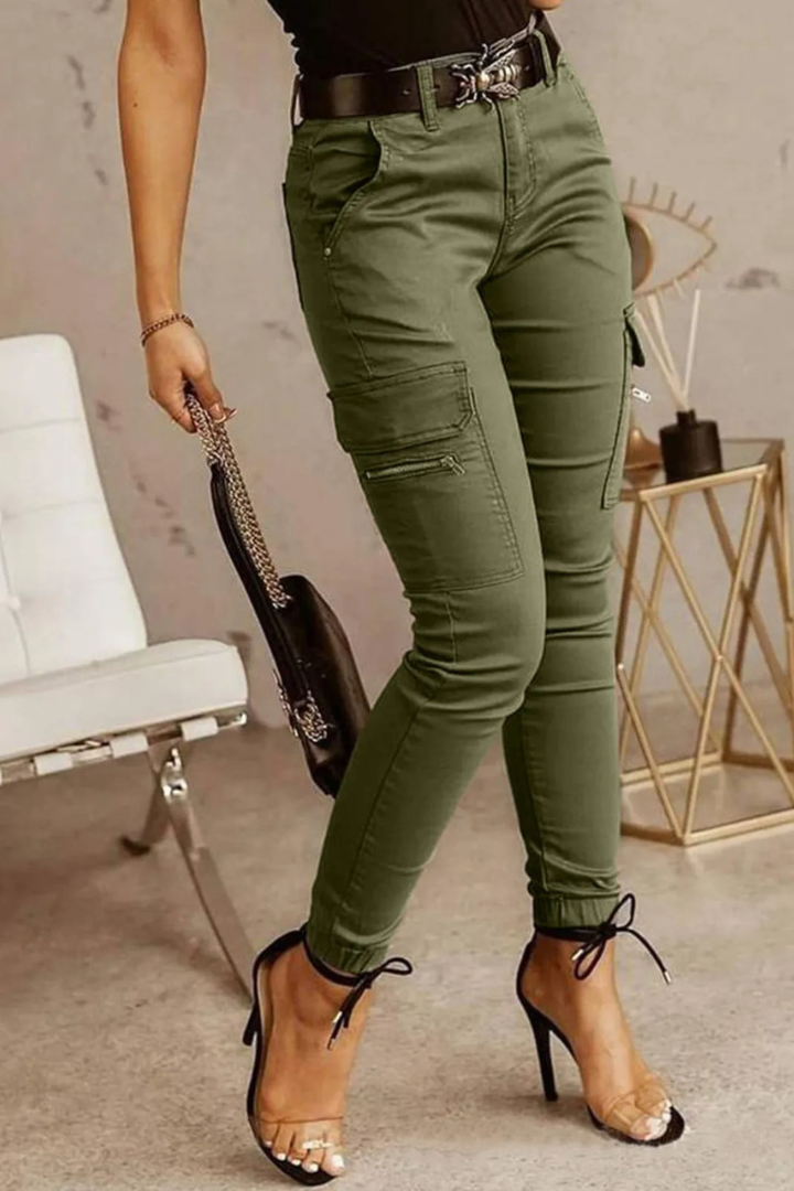 Comfortable women’s cargo pants – body-hugging fit, cotton blend, for urban everyday wear Green Women's trousers - Tophatter Daily Deals